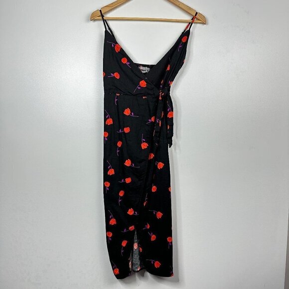 Urban Outfitters Quebec Midi Side Tie Wrap Dress Poppy Floral Print Linen XS - Picture 2 of 6